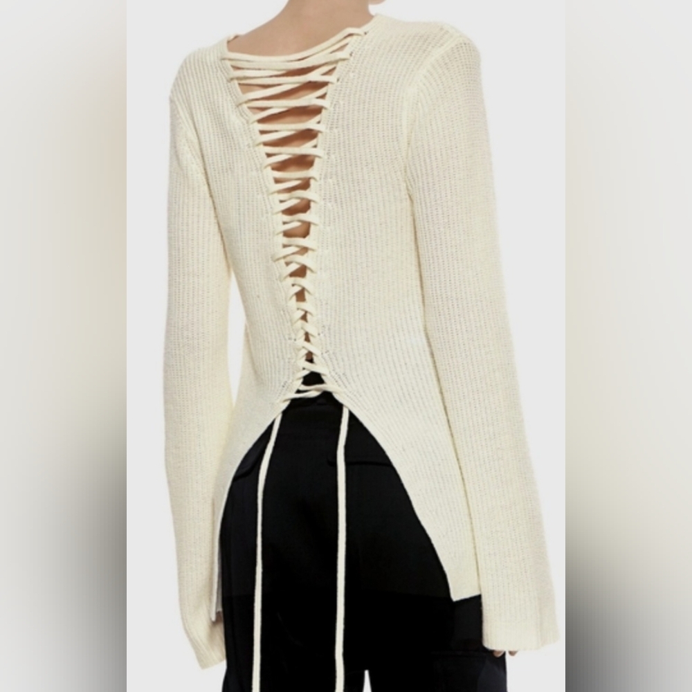 A.L.C Markell cashmere Wool blend Lace Up Sweater cream womens large #002 - Picture 4 of 10